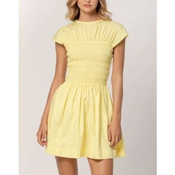 Lusana x Anthropologie SS23 Women's Sz L US 8 Lemon Yellow Demi Mini Dress - Picture 1 of 11
